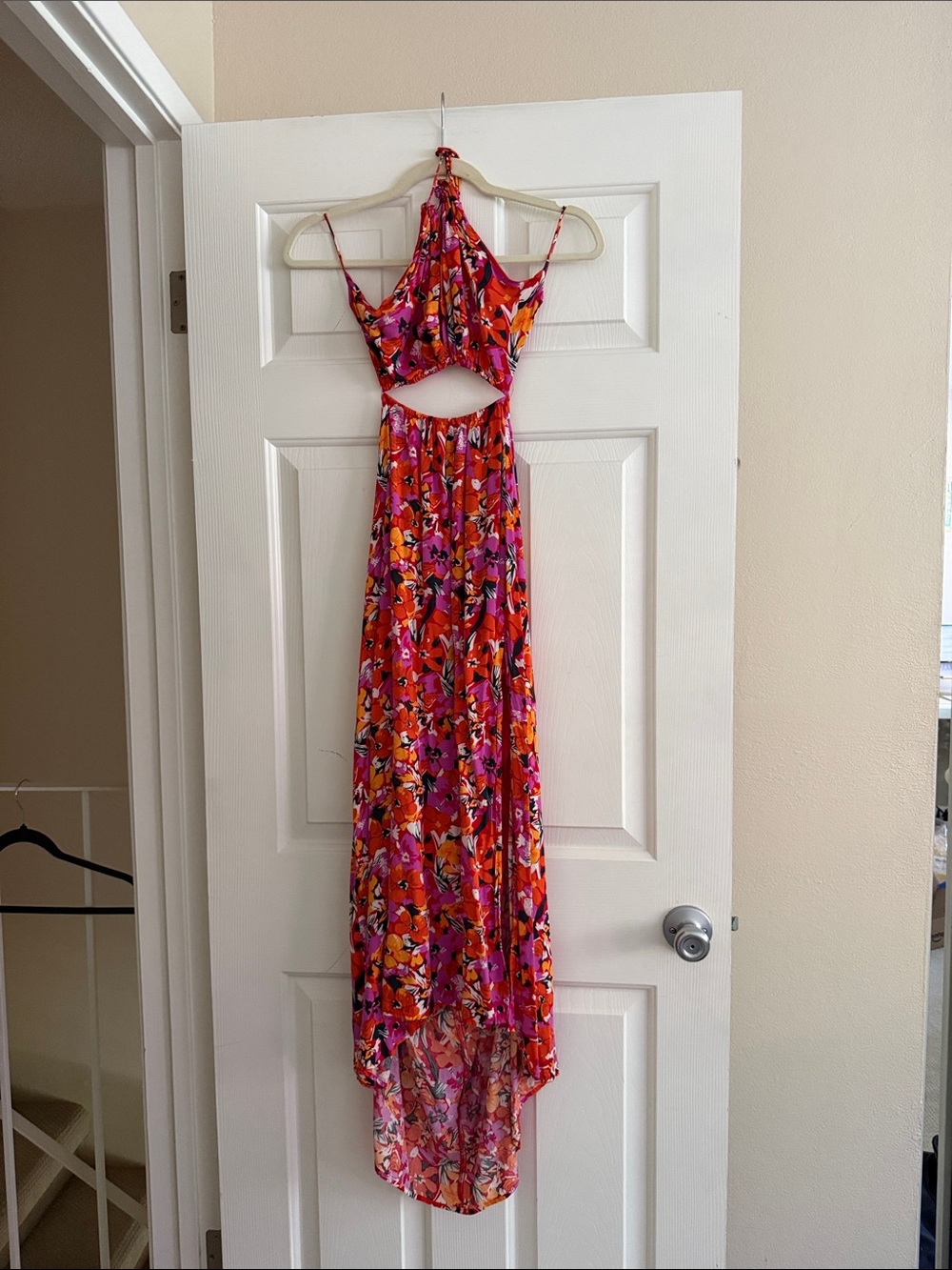 Petal & Pup Pink and Orange Floral High-Low Halter Maxi Dress